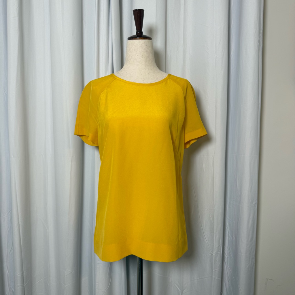 Tory Burch Alexandra Silk Crepe Blouse Yellow Short Sleeve Top Womenâs 6 Nwt